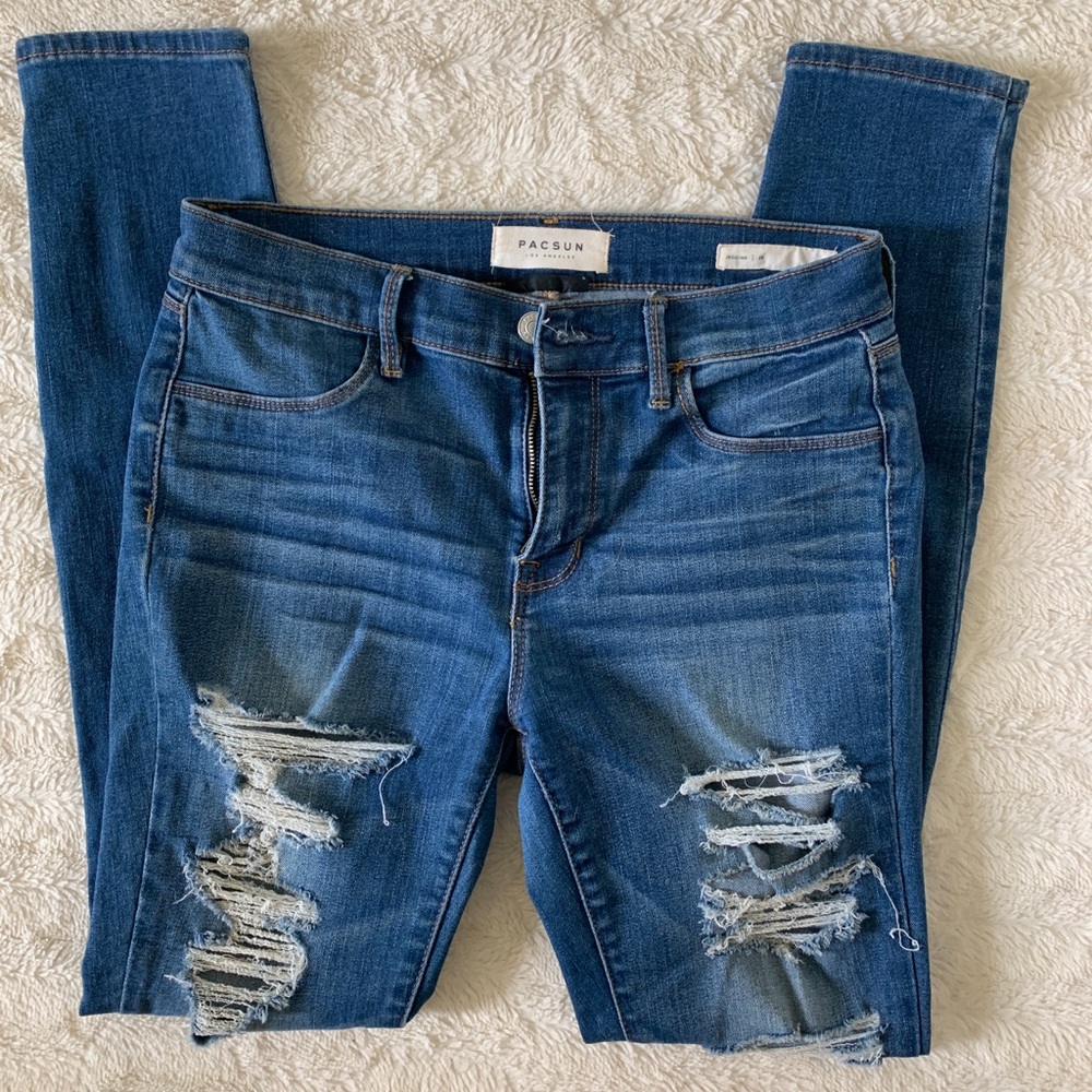 PacSun Distressed Medium Wash Super Stretch Skinny Jeans Size 26